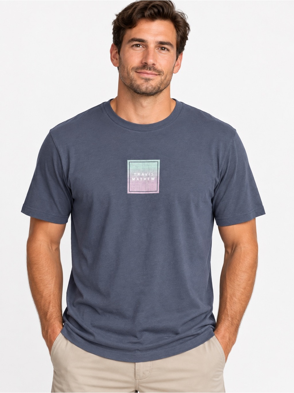 Travis Mathew Men's Short Sleeve Logo Tee in Slate Blue